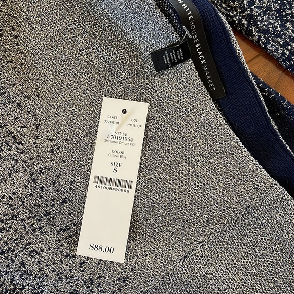 COPY - NWT WHBM Blue and Silver Sparkly Long Bell Sleeve Wide Neck Sweater Blou… - Picture 8 of 8